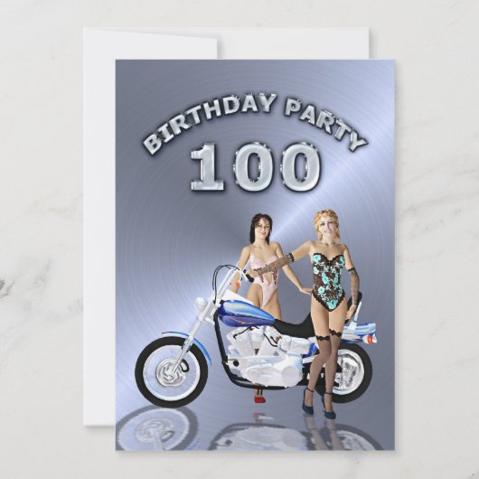 100th Birthday party Invitation with a motorbike Kaart (Voorkant)