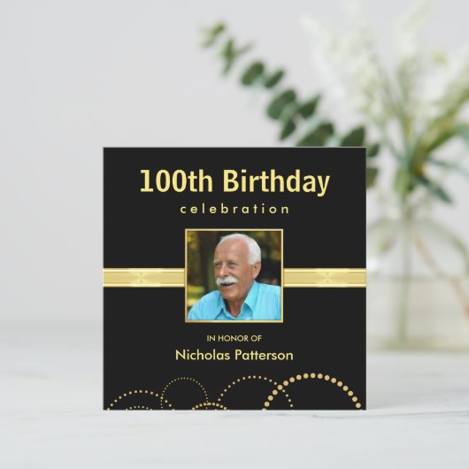 100th Birthday Party Invitations - Foto optioneel Kaart (Staand voorkant)
