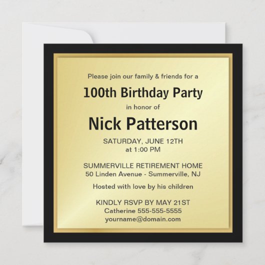 100th Birthday Party Invitations - Foto optioneel Kaart (Achterkant)