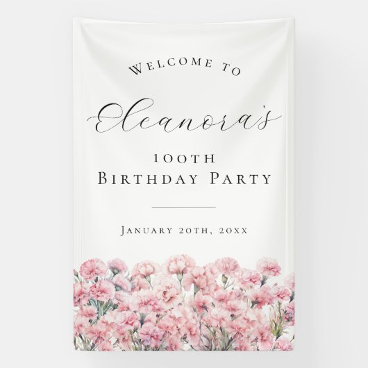 100th Birthday Party January Birth Flower Welcome Spandoek (Verticaal)