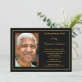 100th Birthday Party Mannen Black and Gold Photo Kaart (Staand voorkant)