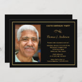 100th Birthday Party Mannen Black and Gold Photo Kaart (Voorkant / Achterkant)