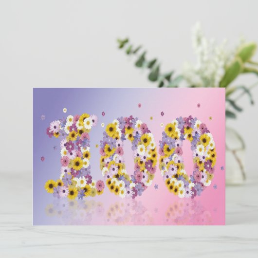 100th Birthday party, met bloembollen letters Kaart (Staand voorkant)