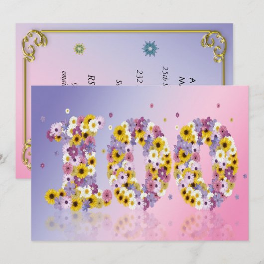 100th Birthday party, met bloembollen letters Kaart (Voorkant / Achterkant)