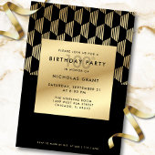 100th Birthday Party Modern Black and Gold Foil Kaart