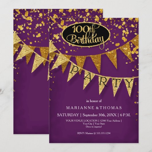 100th Birthday Party Pennant Banner Confetti Kaart (Voorkant / Achterkant)