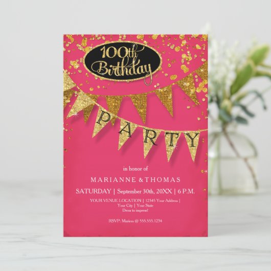 100th Birthday Party Pennant Banner Confetti Kaart (Staand voorkant)