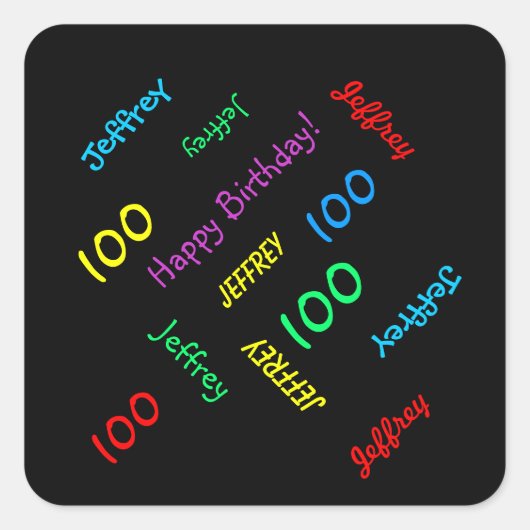 100th Birthday Party Repating Names Black Vierkante Sticker (Voorkant)