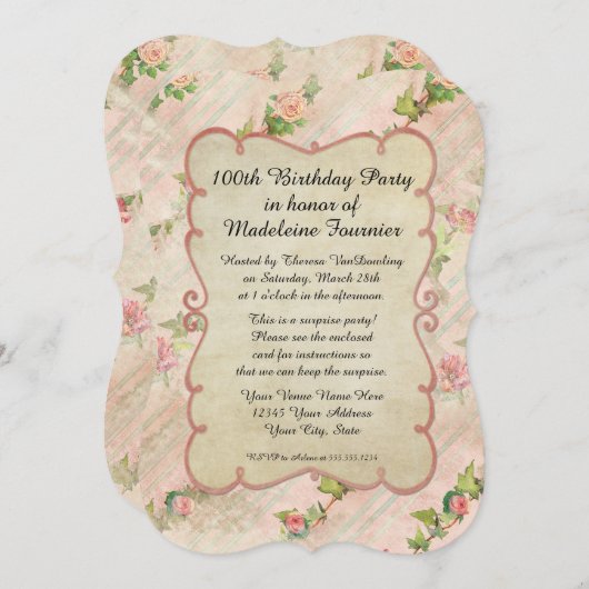 100th Birthday Party Scroll Lijst met  Rozen Kaart (Voorkant / Achterkant)