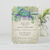 100th Birthday Party Ticket Peacock Feather Kaart (Staand voorkant)