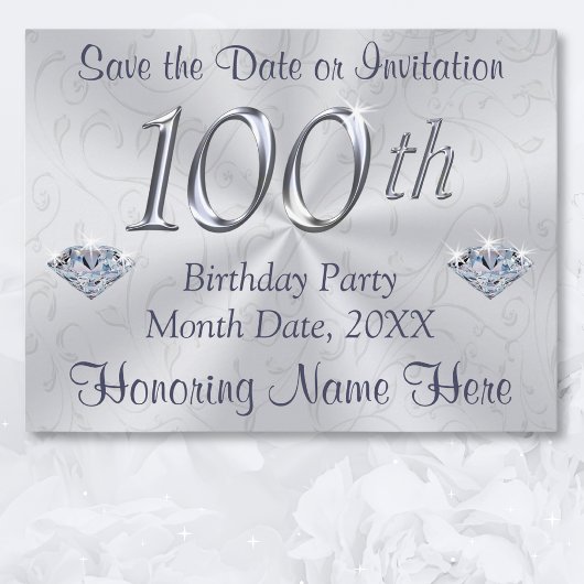 100th Birthday Party Uitnodigingen of Save the Dat