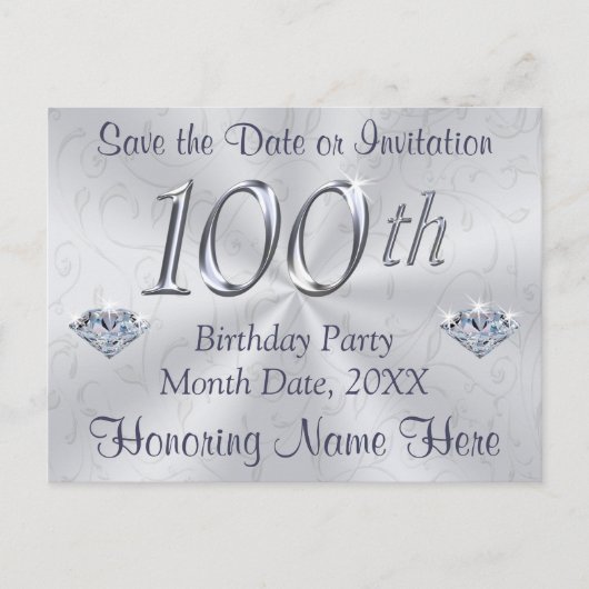 100th Birthday Party Uitnodigingen of Save the Dat (Voorkant)
