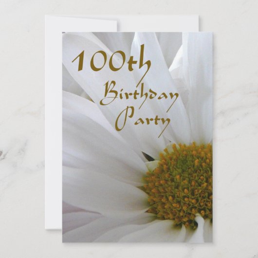 100th Birthday Party-White Daisy Kaart (Voorkant)