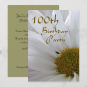 100th Birthday Party-White Daisy Kaart (Voorkant / Achterkant)
