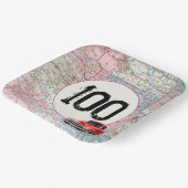 100th Birthday Red Retro Truck on Road Map Papieren Bordje (Gebogen)