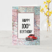 100th Birthday Red Retro Truck op Map Kaart (Gele Bloem)