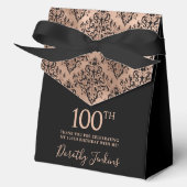 100th Birthday Rose Gold Damask Thank You  Bedankdoosjes (Voorkant)
