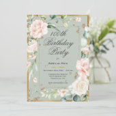 100th Birthday Sage Green Gold Waterverf Floral Kaart (Staand voorkant)