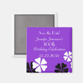 100th Birthday Save the Date Paarse Bloemenmagneet Magneet (Voorkant / Achterkant)