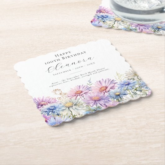 100th Birthday September Birth Flower Custom Kartonnen Onderzetters (Gebogen)