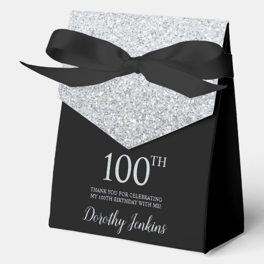 100th Birthday Silver Glitter Thank You Bedankdoosjes (Voorkant)