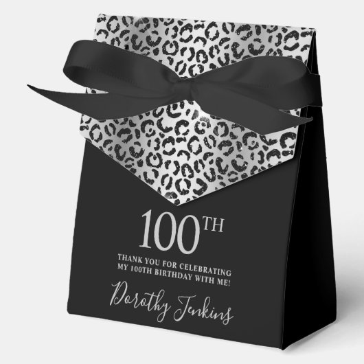 100th Birthday Silver Leopard Print Thank You  Bedankdoosjes (Voorkant)