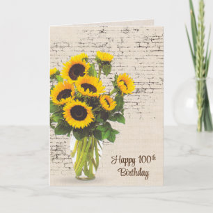 100th Birthday Sunflower Bouquet on Brick Kaart