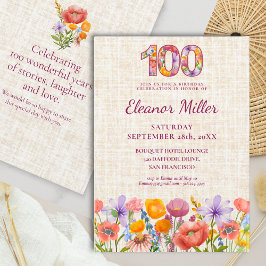 100th Birthday Wildflowers - Floral Number Kaart
