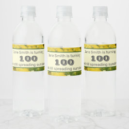 100th Birthday Yellow Flower Photo Milestone Waterfles Etiket