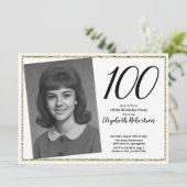 100th Custom Photo White and Gold  Kaart (Staand voorkant)