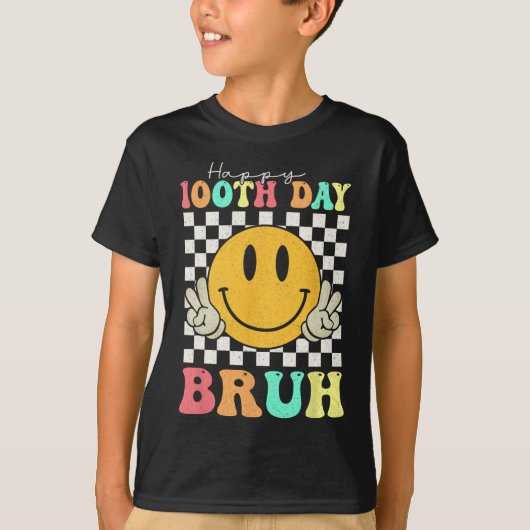 100th Day Bruh Smile Face 100 Days of School Boys T-shirt (Voorkant)