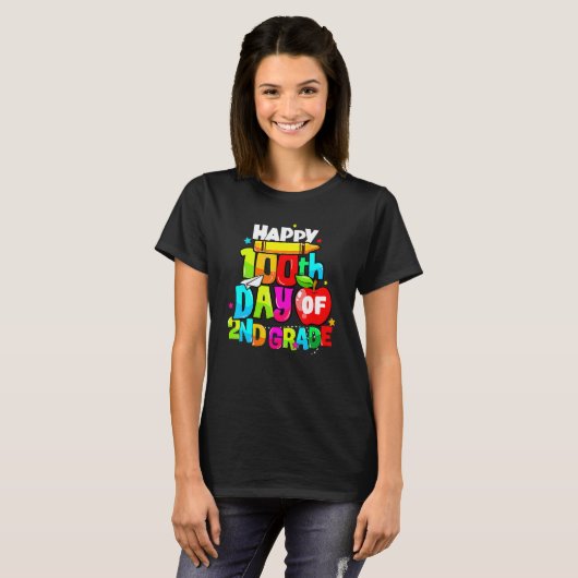100th Day Of 2nd Grade Teacher Kids Happy 100 Days T-shirt (Voorkant volledig)
