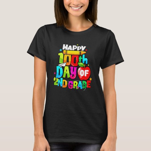 100th Day Of 2nd Grade Teacher Kids Happy 100 Days T-shirt (Voorkant)