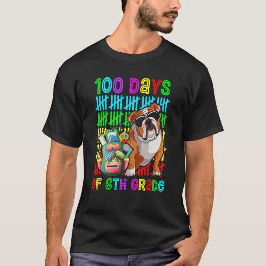 100th Day Of 6th Grade Boys Kids English Bulldog D T-shirt (Voorkant)