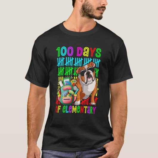 100th Day Of Elementary Boys Kids English Bulldog T-shirt (Voorkant)