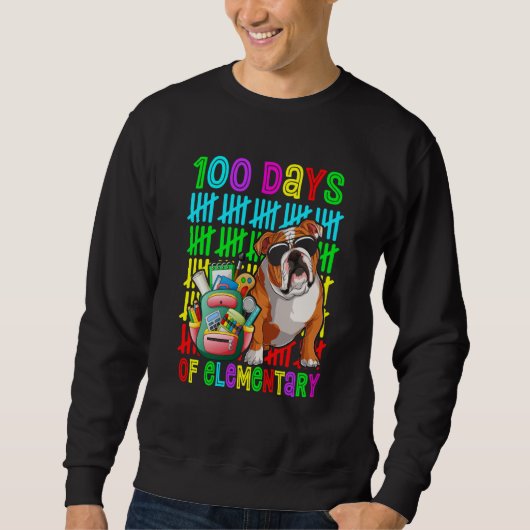 100th Day Of Elementary Boys Kids English Bulldog  Trui (Voorkant)
