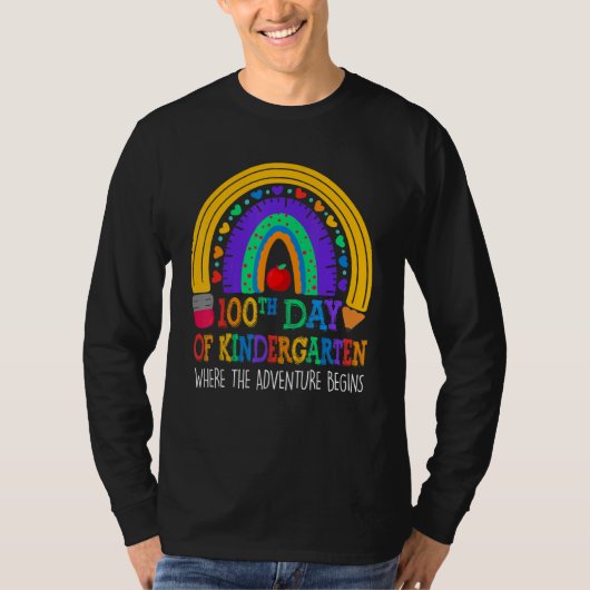 100th Day Of Kindergarten Where Adventure Begins T T-shirt (Voorkant)