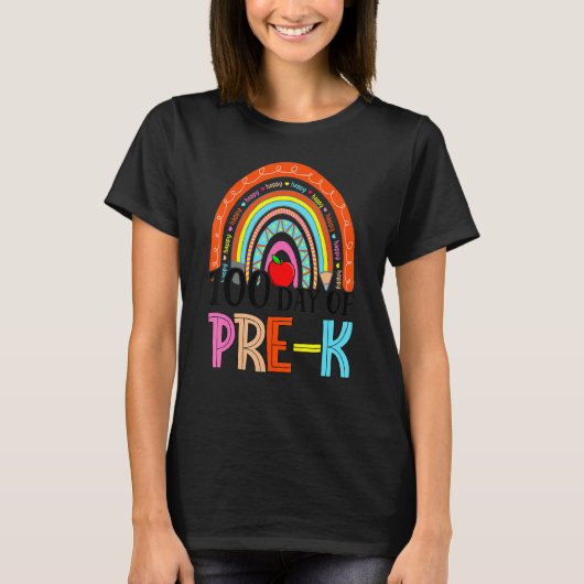 100th Day Of Pre K Teacher 100 Days Smarter Rainbo T-shirt (Voorkant)