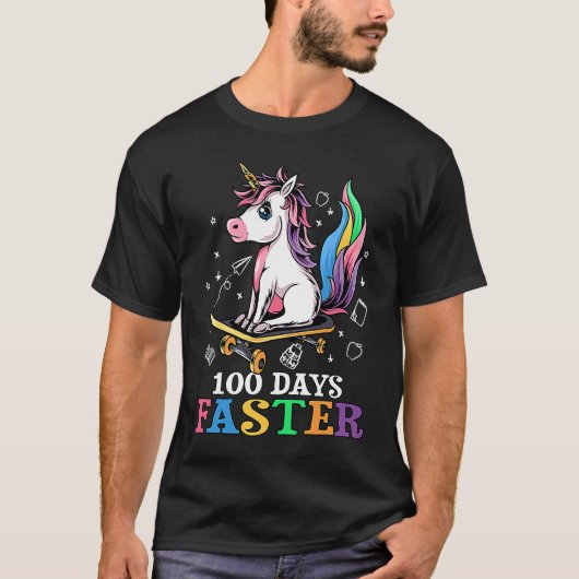 100th Day of School 100 Days Faster Unicorn Skateb T-shirt (Voorkant)