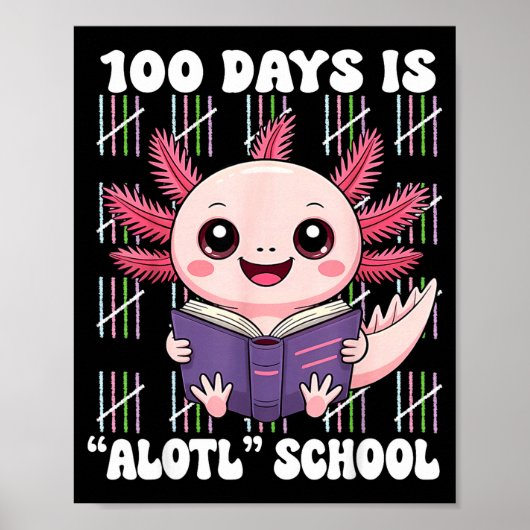 100th Day Of School 100 Days Is Alotl School Axolo Poster (Voorkant)