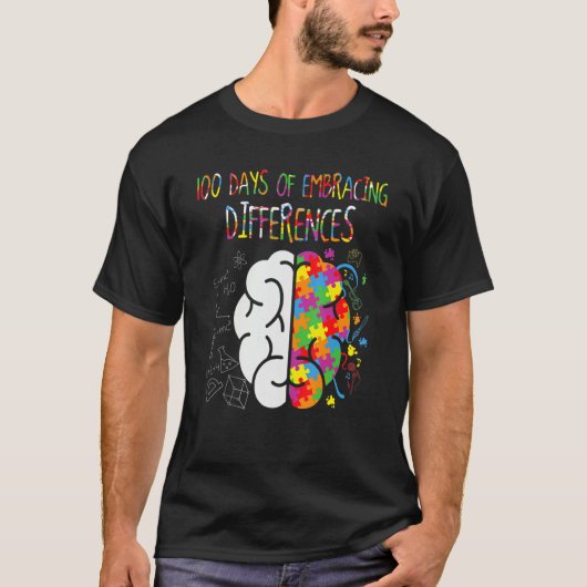 100th Day Of School 100 Days Of Brain Autism Aware T-shirt (Voorkant)