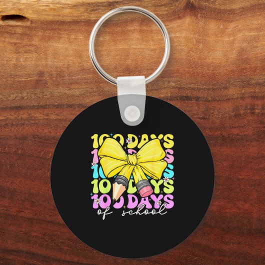 100th Day Of School 100 Days Pencil Coquette Bow W Sleutelhanger (Voorkant)