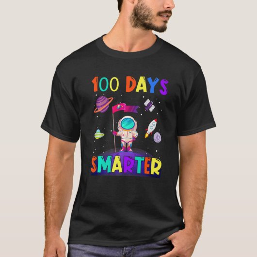 100th Day Of School 100 Days Smarter Books Space A T-shirt (Voorkant)