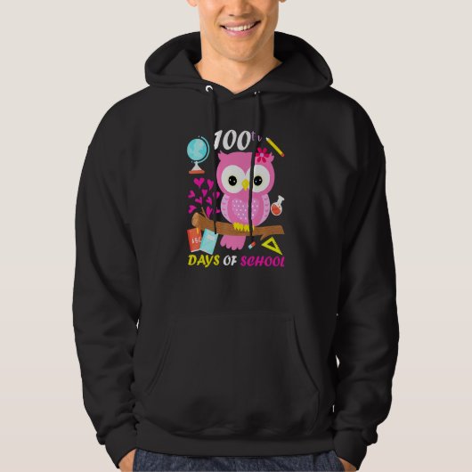 100th Day Of School 100 Days Smarter Cute Owl Love Hoodie (Voorkant)