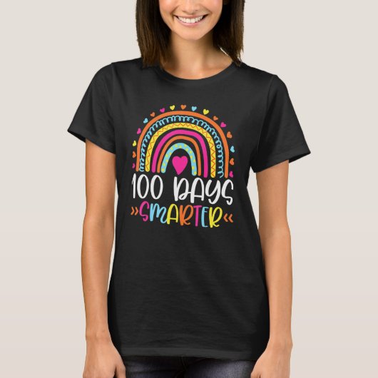 100th Day Of School 100 Days Smarter Leopard Rainb T-shirt (Voorkant)