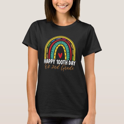 100th Day Of School 2nd Grade Teacher Boho Rainbow T-shirt (Voorkant)