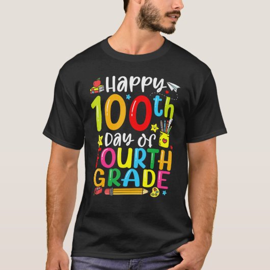 100th Day Of School 4th Grade Teacher Student 100 T-shirt (Voorkant)