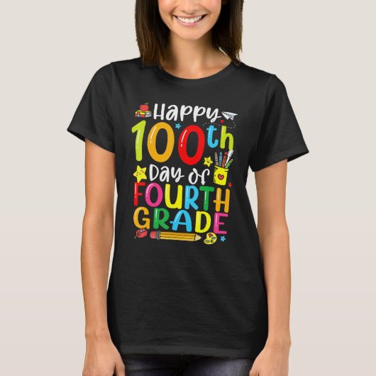100th Day Of School 4th Grade Teacher Student 100  T-shirt (Voorkant)