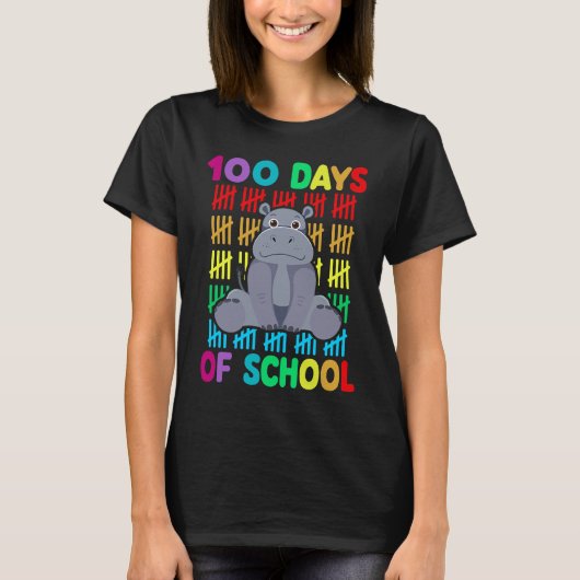 100th Day Of School Animal Hippo  Happy 100th Day  T-shirt (Voorkant)