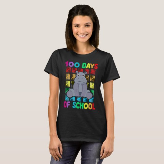 100th Day Of School Animal Hippo  Happy 100th Day  T-shirt (Voorkant volledig)